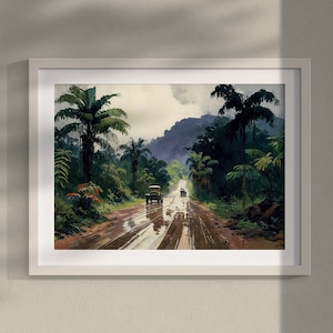 Timeless Tropics - Vintage Caribbean Landscape, Digital Download | Printable Tropical Countryside Road Watercolor Painting