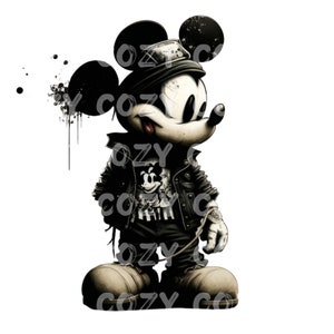 Urban Mickey Mouse noir et blanc, personnages de dessins animés, PNG. Toboggan aquatique, Sublimation. Autocollant, Imprimez puis Découpez, Décalque Imprimable, Image