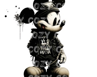 Urban Mickey Mouse black and white, Cartoon Characters, PNG. Waterslide, Sublimation. Sticker, Print then Cut, Printable Decal, Image