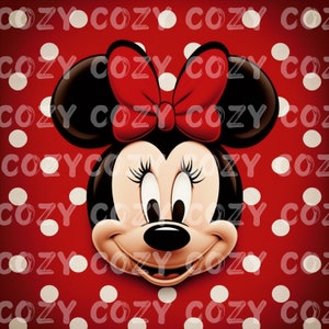 Minnie Mouse, En rouge avec des personnages de dessins animés à points blancs, PNG. Sublimation, Imprimer puis Couper, Décalcomanie imprimable, Image