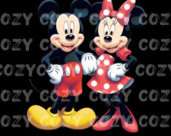 Mickey &Minnie Mouse se tenant la main, Personnages de dessins animés, PNG. Sublimation, Imprimer puis Couper, Décalcomanie imprimable, Image