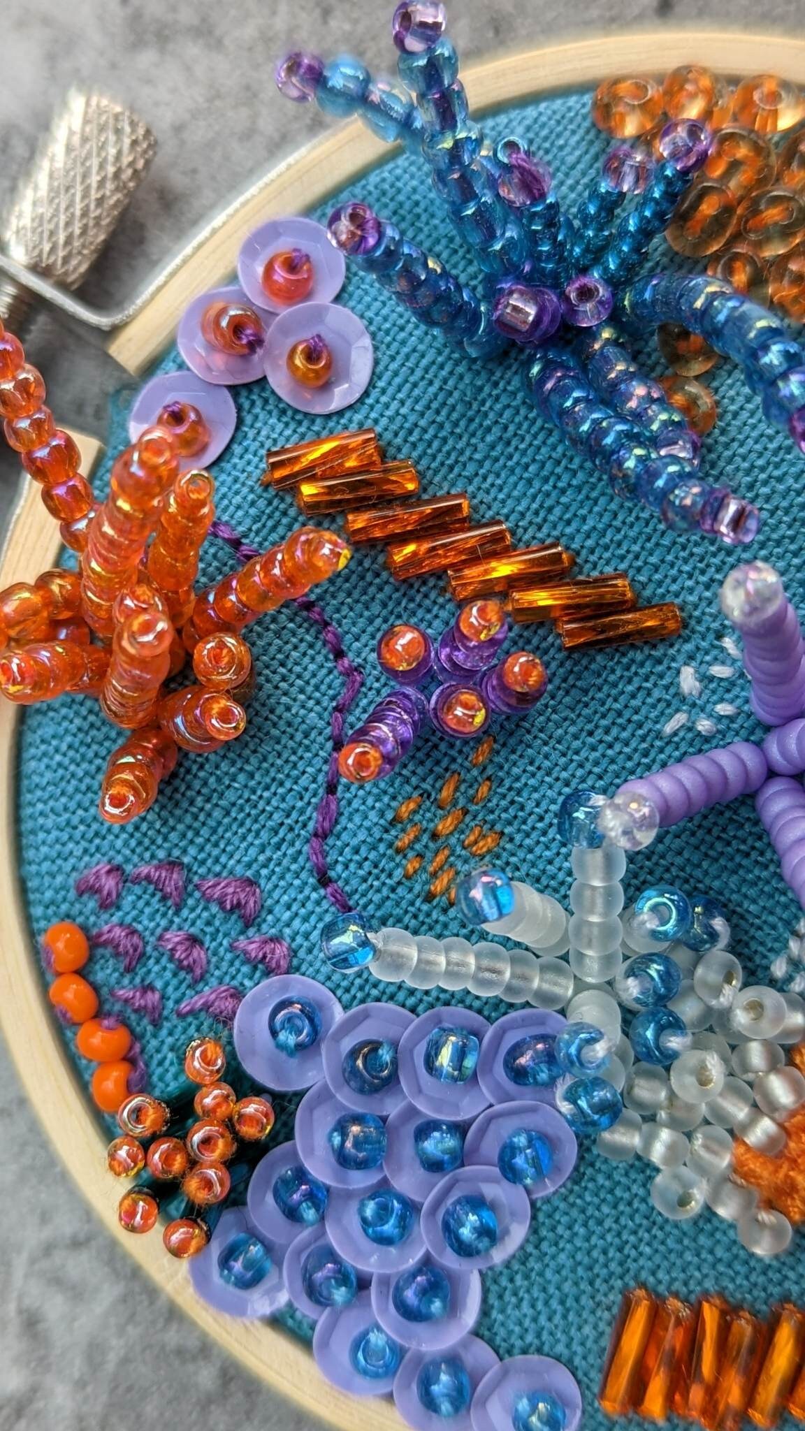 BEAD PACK, With Beads & Fabric: Autumn Leaves Hand Bead Embroidery 