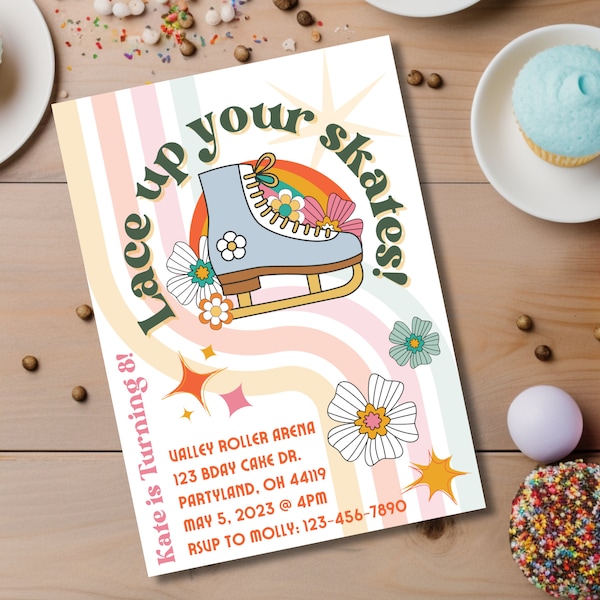 Editable Double Sided- Ice Skating Birthday Party Invitation