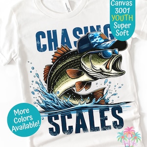 Youth Bass Fishing Tee, Chasing Scales Shirt, Kids Outdoor Adventure Gift, Fishing Enthusiast Apparel, Summer Fun T-Shirt
