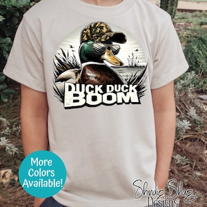Duck Duck Boom Youth Short Sleeve Tee. Kids Duck Hunter Shirt. Duck Hunting Gift. Mallard. More Colors Available. Youth Hunter. WaterFowl