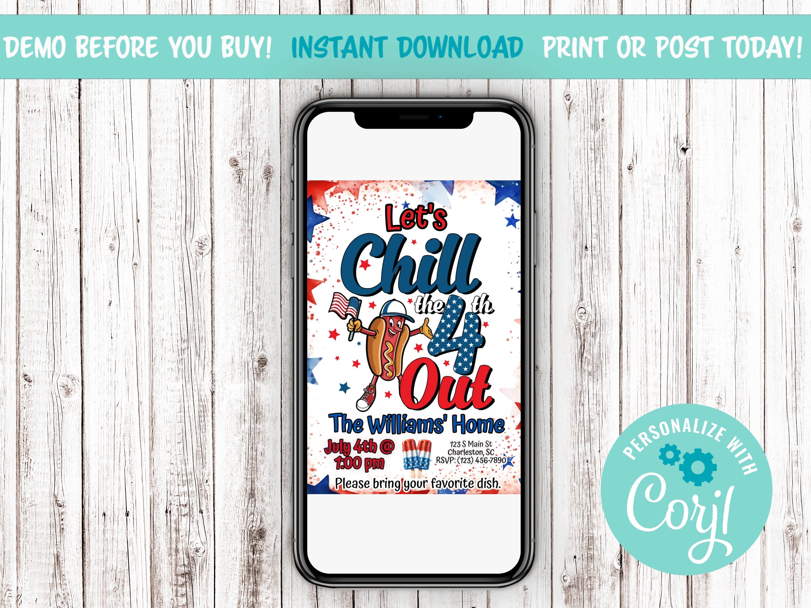 4th of July Cookout Summer Editable Printable Digital Party Invitation ...