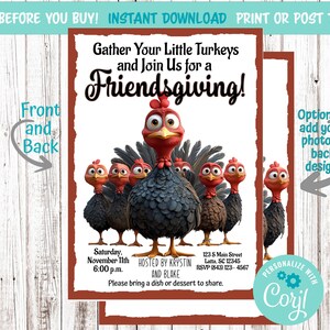 Friendsgiving-uitnodiging / Thanksgiving-diner voor kinderen / Social Media Post / Afdrukbare uitnodiging / Familiebijeenkomst / Turkije / Digitale download / Demo