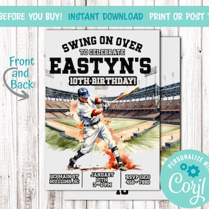 Editable Swing on Over Baseball Birthday Party Printable Invitation. Corjl. Digital Download. All-Star Player. All Text Editable.