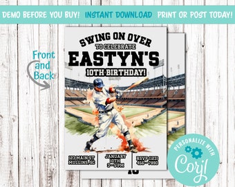 Editable Swing on Over Baseball Birthday Party Printable Invitation. Corjl. Digital Download. All-Star Player. All Text Editable. Team Party