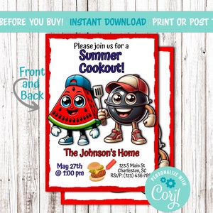 Summer Cookout BBQ Summer Editable Printable Digital Invitation Pool Party Instant Download Patriotic Grill Out Memorial Day Fourth of July