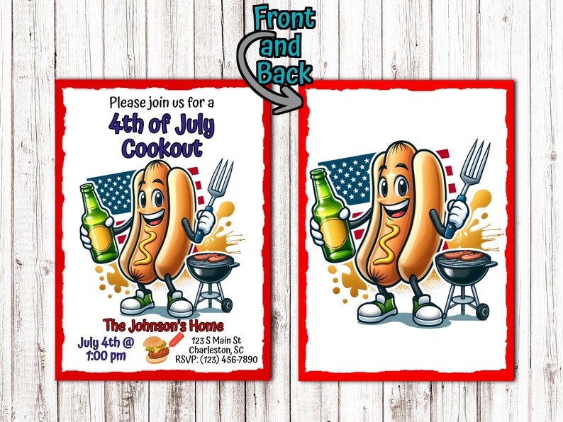 4th of July Cookout Digital Invitation, 5 X 7 Printable Invite, Custom ...