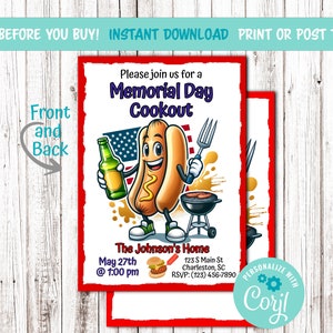 Memorial Day Cookout Summer Editable Printable Digital Invitation Pool Party Instant Download Patriotic Grill Out