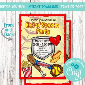 Softball End of Season Party Invitation: Editable Team Cookout (Digital Download)