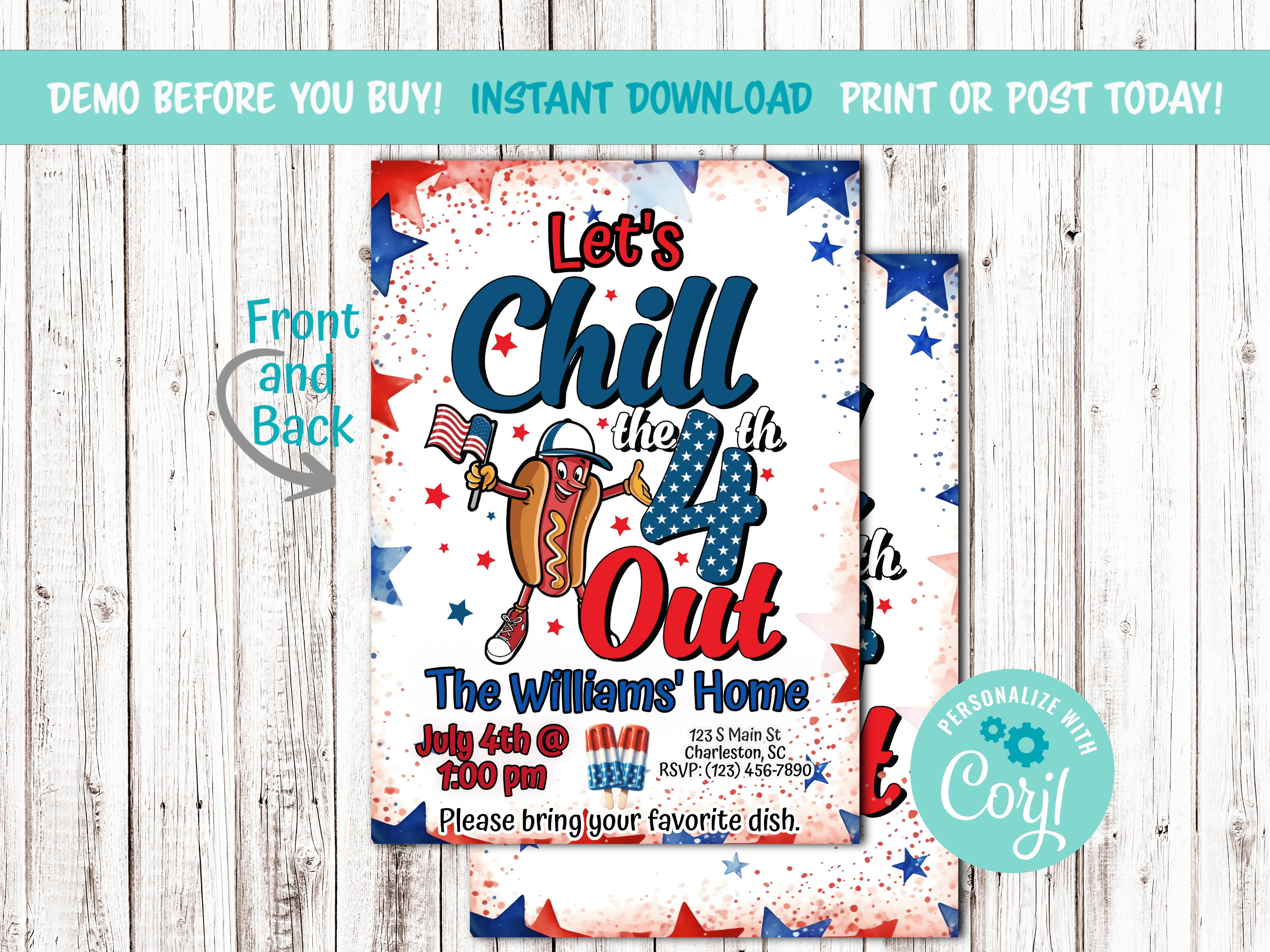 4th of July Cookout Summer Editable Printable Digital Party Invitation ...