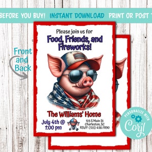 4th of July Cookout Invite, Summer Editable Printable, Digital Party Invitation, Pool Party, Patriotic, Grill Out, Family Gathering, 5 x 7