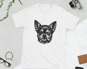 Lustiges Chihuahua rauchendes Zigaretten-T-Shirt, Zwinkern des Hundememe-Grafik-T-Stücks, kühles Schwarzweiss-Skizzen-Art-Haustier-Liebhaber-Geschenk-Hemd