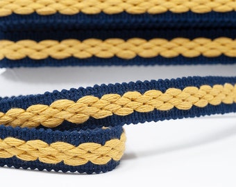 Woven Cotton Trim in Navy and Mustard 22mm BY THE METRE