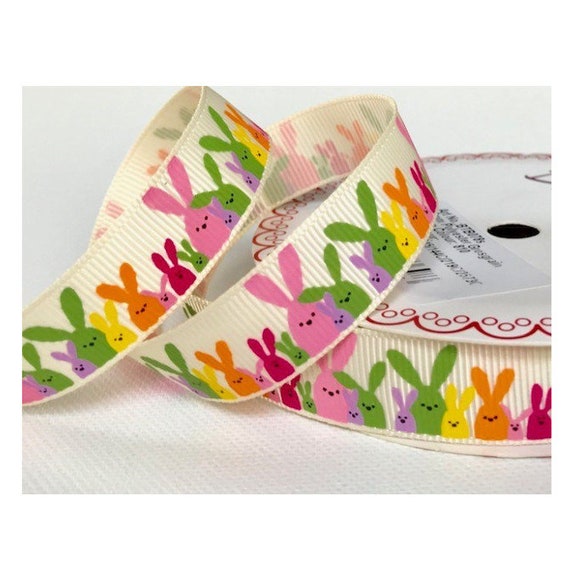 Grosgrain Ribbon: Happy Easter Bunnies - 16mm (per metre) Grosgrain Ribbon: Happy Easter Bunnies - 16mm (per metre)
