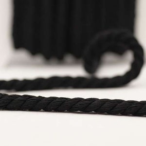 Cordino intrecciato grosso di qualità incantevole in nero diametro 12 mm AL METRO Made in England