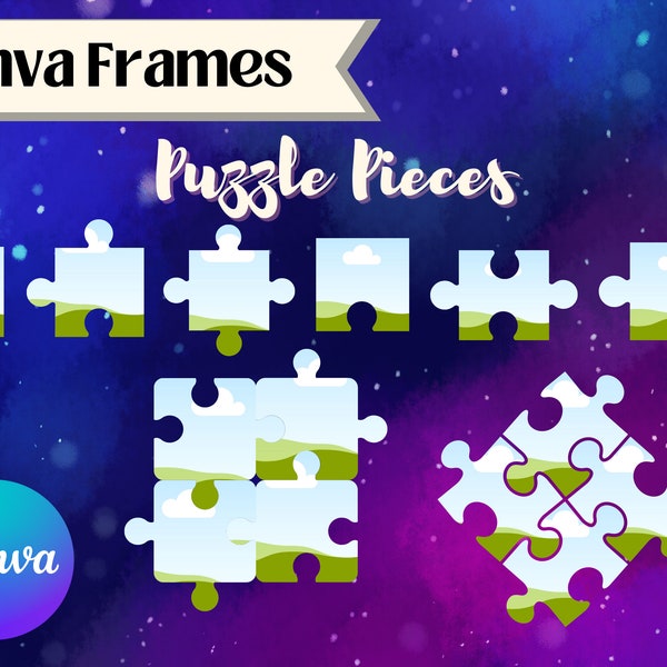 Puzzle Pieces Canva Frames Templates | Drag and Drop Your Own Background | Canva Elements | Clip Art Template