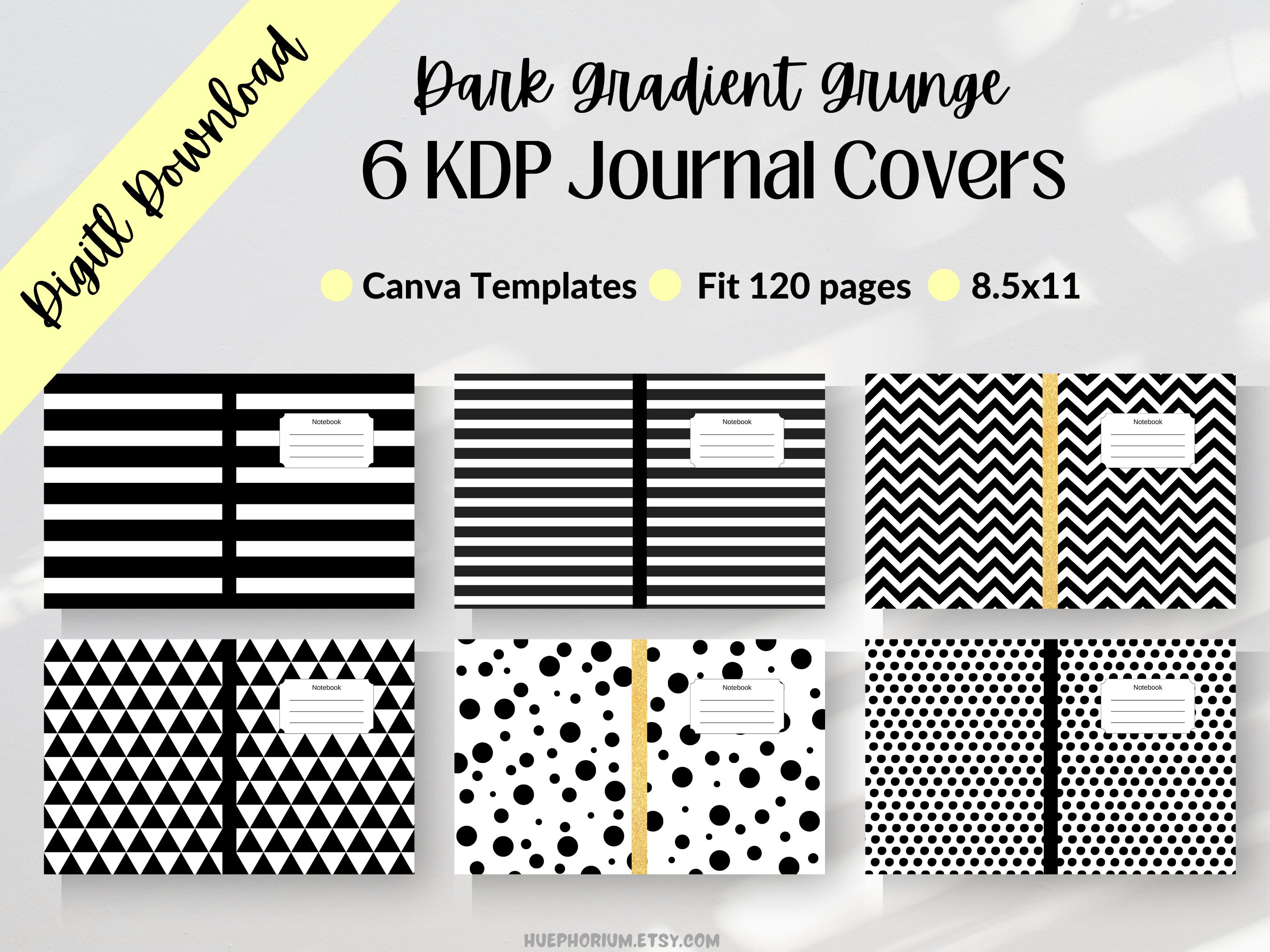KDP Journal Covers Template 8 5x11 Black and White Notebook Covers