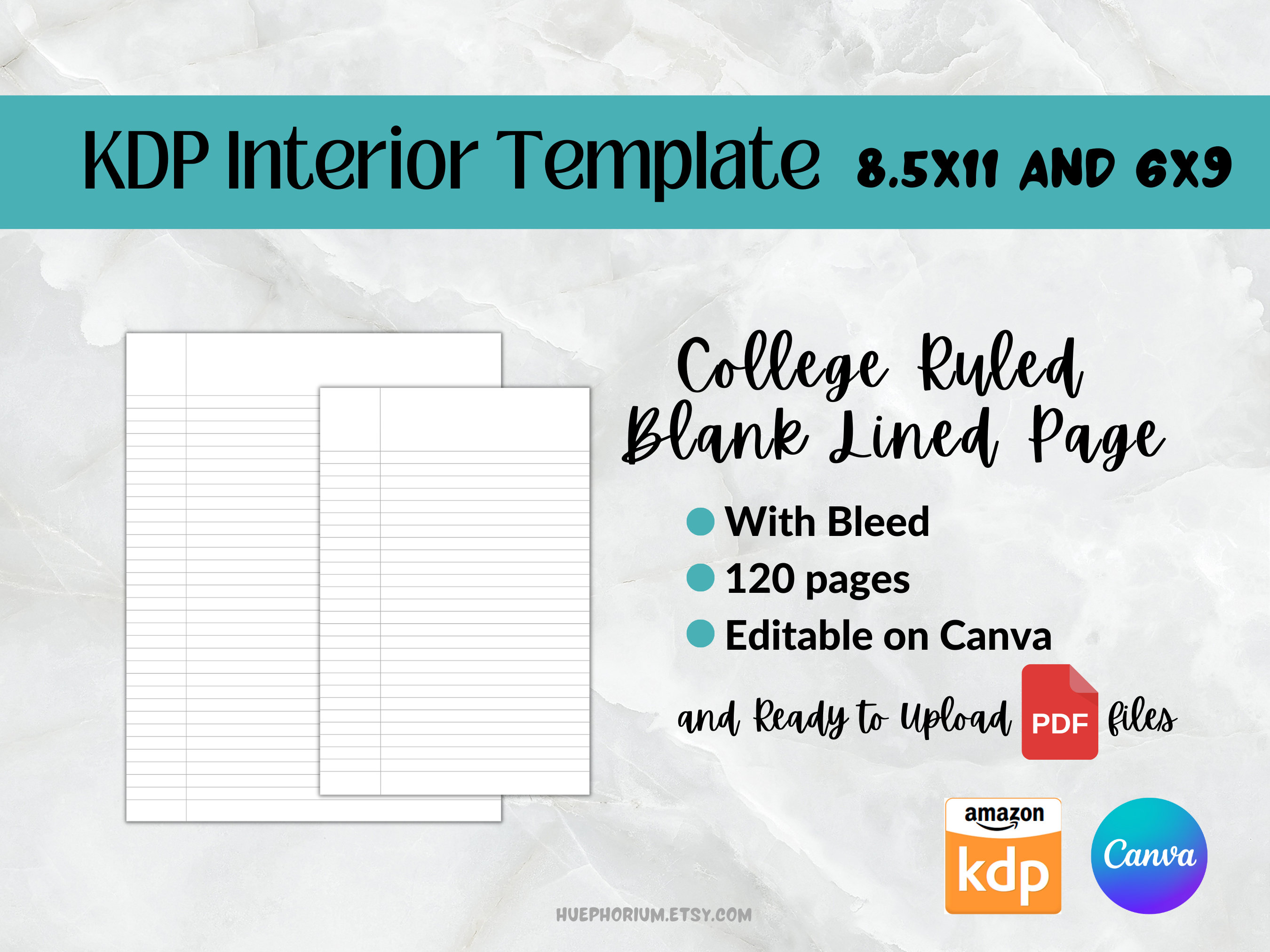 KDP Interior Template Canva College Ruled Blank Lined Paper 8.5x11 ...