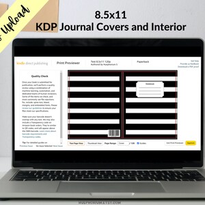 KDP Journalomslagsmall 8,5x11 svartvitt | Anteckningsboksomslag Redigerbar mall Ränder, prickar, trianglar och linjerade journalsidor bild 5