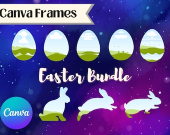イースター Canva フレーム テンプレート | イースター エッグ、イースター ラビット | 独自の背景 Canva 要素をドラッグ アンド ドロップ | クリップ アート テンプレート