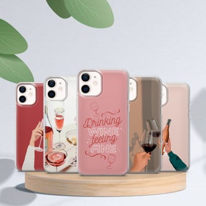 Girly Pink Wine Phone Case Cocktail Drink Cover for iPhone 14 13 12 Pro 11 XR 8 7, Samsung S23 S22 A73 A53 A13 A14 S21 Fe S20, Pixel 7 6A A6