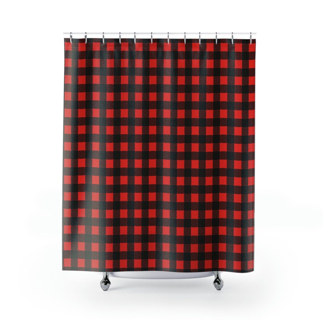 Red Check Buffalo Print Shower Curtain/red and Black Checkered Plaid on