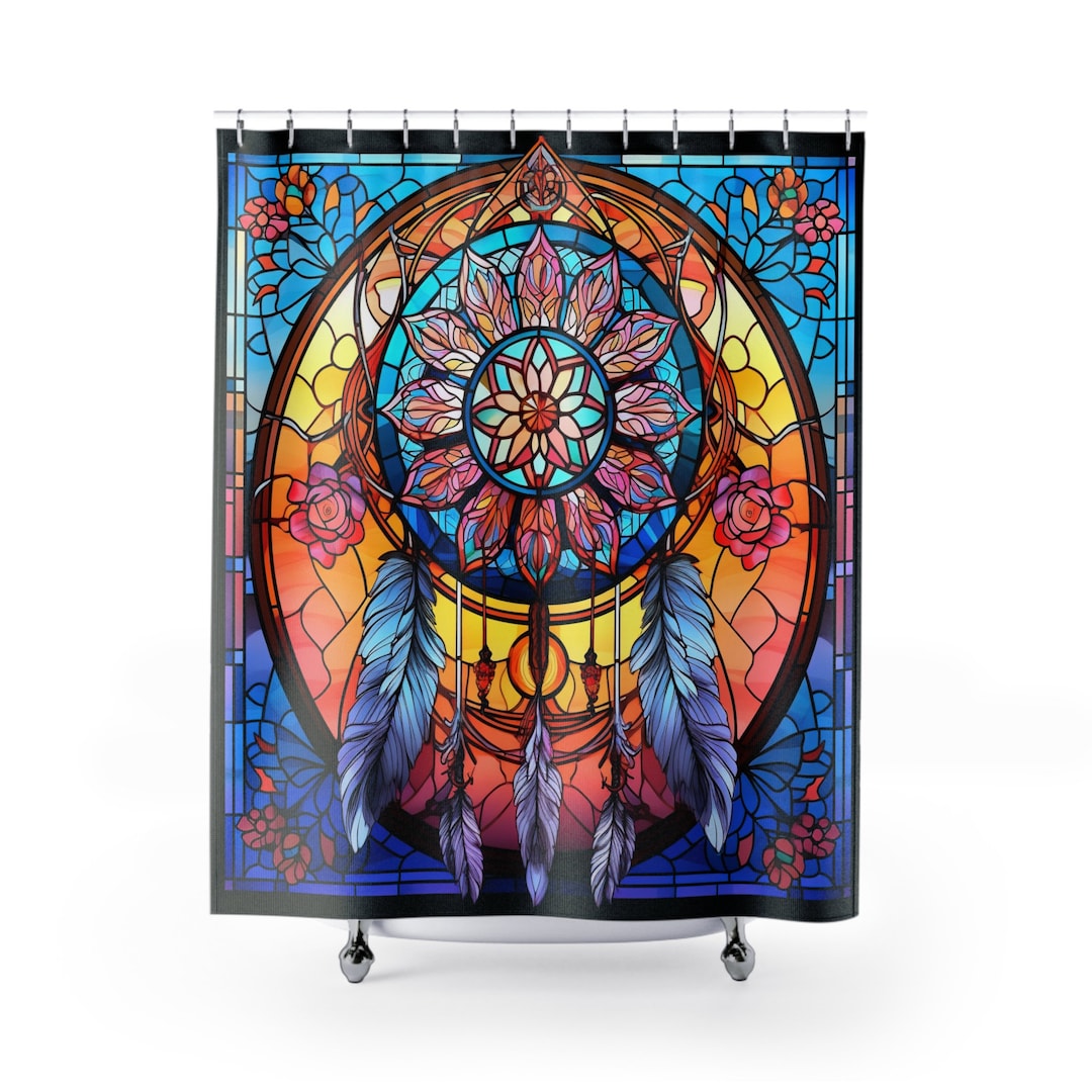 Dreamcatcher Shower Curtain/stained Glass Inspired Art/black Print