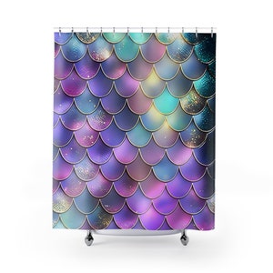 Mermaid Shower Curtain/Realistic 3D Print Shower Curtain/Princess Decor for Bath/Purple Scales/FREE SHIPPING