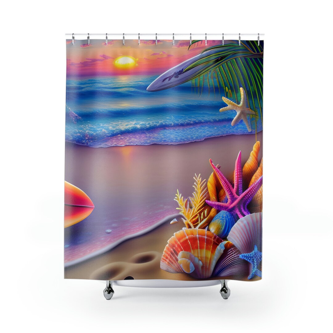 Ocean Shower Curtain/print Shower Curtain With Sunset on Beach in