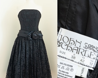 1980s John Charles Black Lace Vintage Party Dress