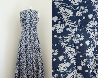Vintage 1990s blue floral midi dress