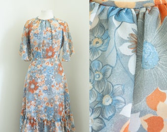 1970s Floral Angel Sleeve Dress