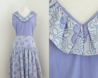 1980s vintage drop waist purple dress