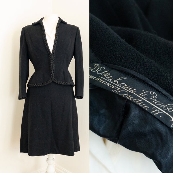 Debenham & Freebody Black Vintage 1940s Women's Suit