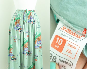 St Michael Vintage 1970s Novelty Print Midi Skirt