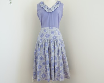 1980s vintage drop waist purple dress
