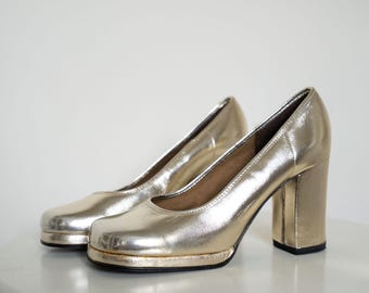 1960s St Michael Gold Disco Platform Heel Shoes