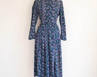 1980s Laura Ashley Floral Dress: Vintage Cottagecore Midi