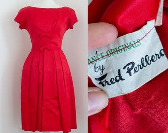 1950s Fred Perlberg Cherry Red Vintage Party Dress