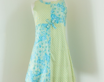 1990s Lilly Pulitzer Shift Dress: Mod Style Blue and Yellow