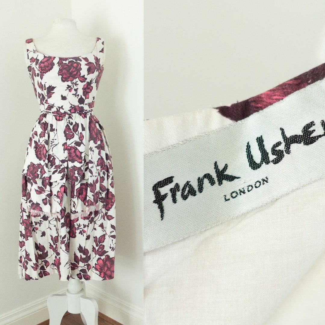 1960s Frank Usher Cotton Floral Dress Vintage Midi Dress