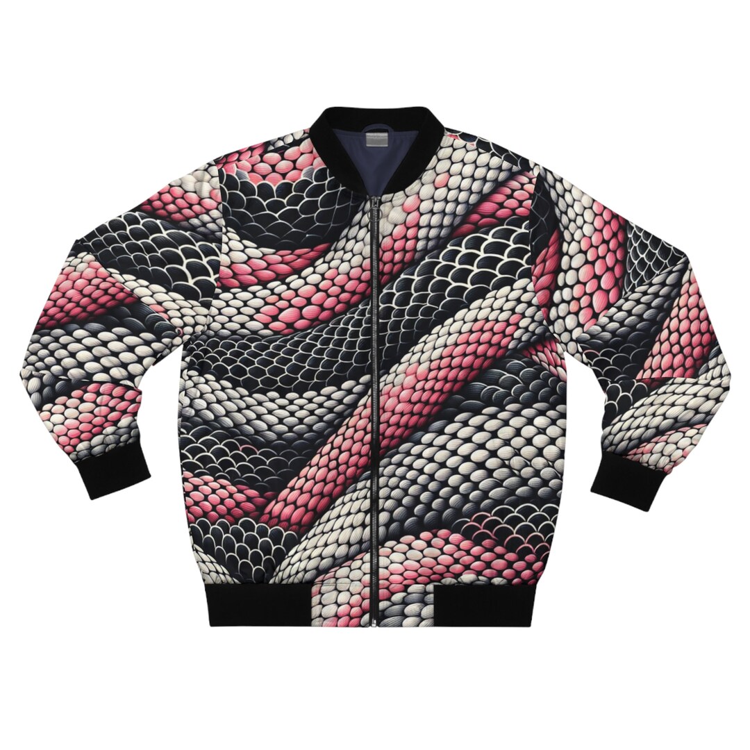 Pink Snake Skin Bomber Jacket, Snake Skin Print Jacket, Men's Bomber ...