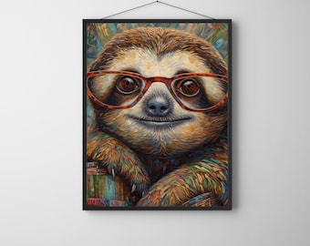 Cute Sloth with Glasses,Baby Sloth Print, Animal with Glasses, Colorful Glasses, Hipster Wall Art, Child's Art, Printable Art