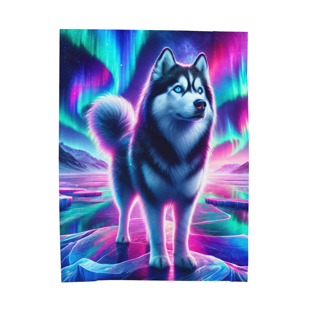 Galactic Husky Plush Blanket, Siberian Husky Bedding Set, Duvet Set