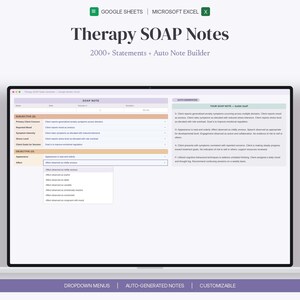 Therapy SOAP Notes Template, Google Sheets, Excel, Progress Notes