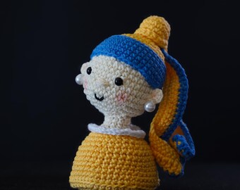 Crochet Girl with a Pearl Earring: painting, häkeln, art toy DIY (PDF Download)